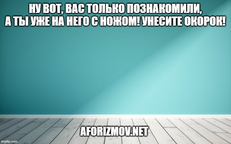 Ну вот, вас только познакомили, а ты уже на него с ножом! Унесите окорок!