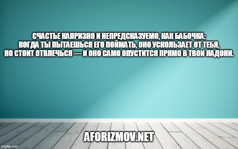 Счастье капризно и непредсказуемо, как бабочка: когда ты пытаешься его поймать, оно ускользает от тебя, но стоит отвлечься — и оно само опустится прямо в твои ладони.