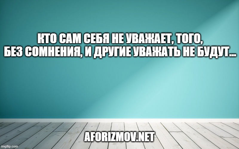 Кто сам себя не уважает, того, без сомнения, и другие уважать не будут...