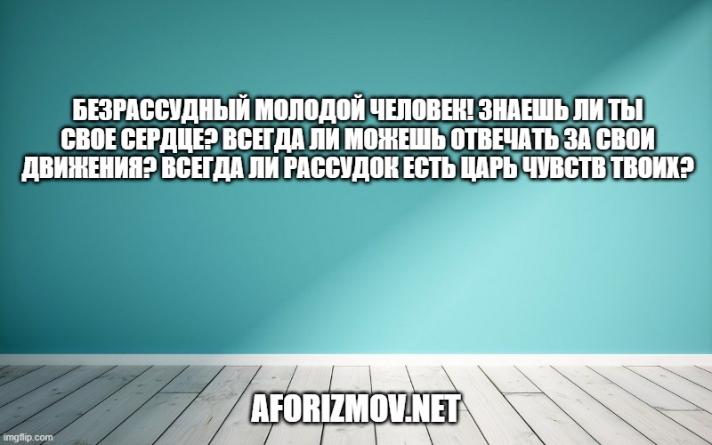 Безрассудный молодой человек! Знаешь ли ты свое сердце? Всегда ли можешь отвечать за свои движения? Всегда ли рассудок есть царь чувств твоих?