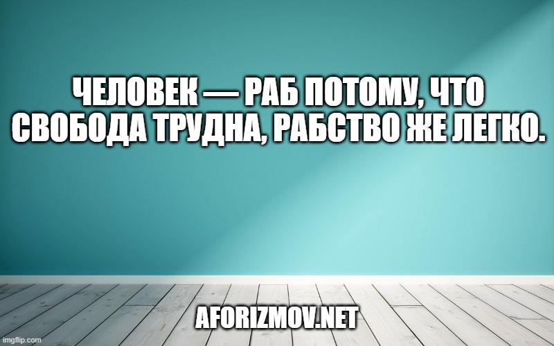 Человек — раб потому, что свобода трудна, рабство же легко.