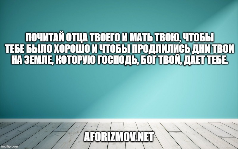 Почитай отца твоего и мать твою, чтобы тебе было хорошо и чтобы продлились дни твои на земле, которую Господь, Бог твой, дает тебе.