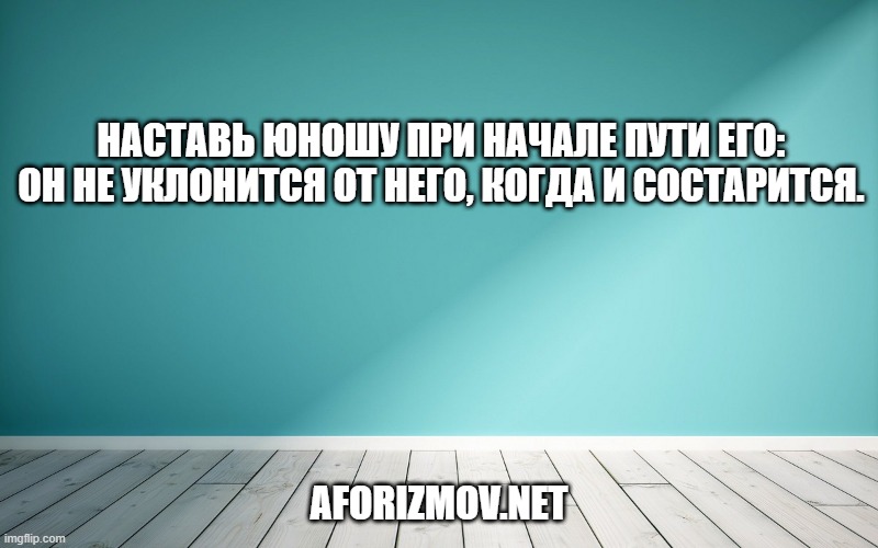 Наставь юношу при начале пути его: он не уклонится от него, когда и состарится.