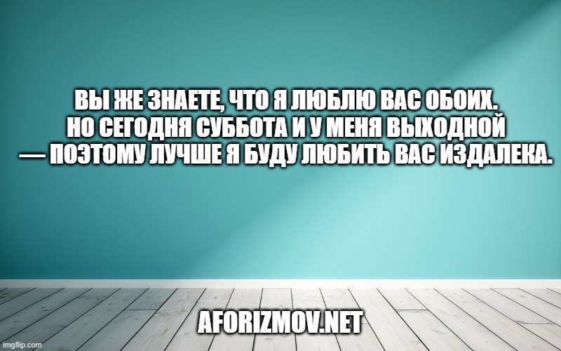 Вы же знаете, что я люблю вас обоих. Но сегодня суббота и у меня выходной — поэтому лучше я буду любить вас издалека.
