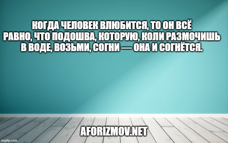 Когда человек влюбится, то он всё равно, что подошва, которую, коли размочишь в воде, возьми, согни — она и согнётся.