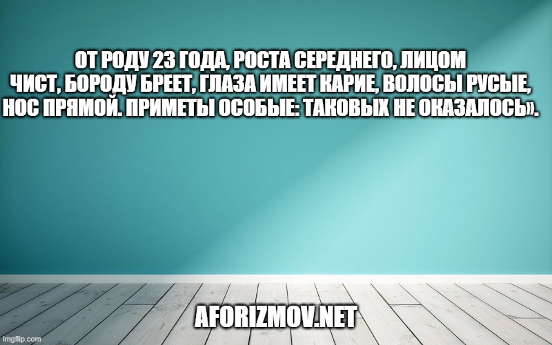 От роду 23 года, роста середнего, лицом чист, бороду бреет, глаза имеет карие, волосы русые, нос прямой. Приметы особые: таковых не оказалось».