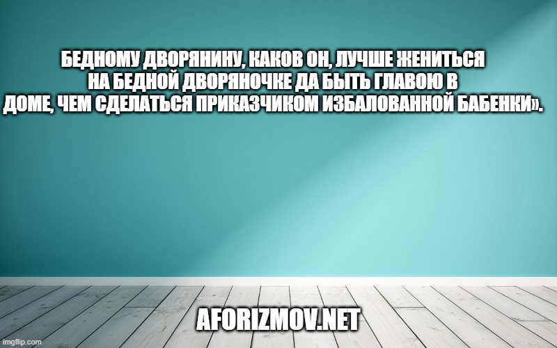 Бедному дворянину, каков он, лучше жениться на бедной дворяночке да быть главою в доме, чем сделаться приказчиком избалованной бабенки».