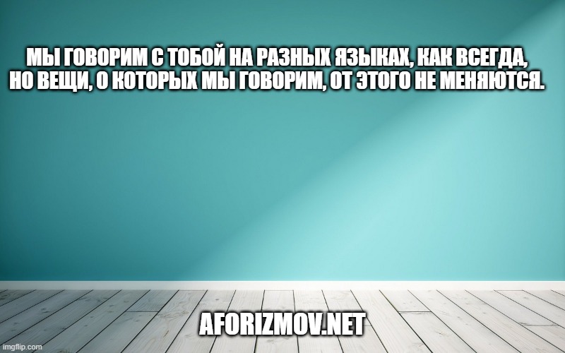 Мы говорим с тобой на разных языках, как всегда, но вещи, о которых мы говорим, от этого не меняются.