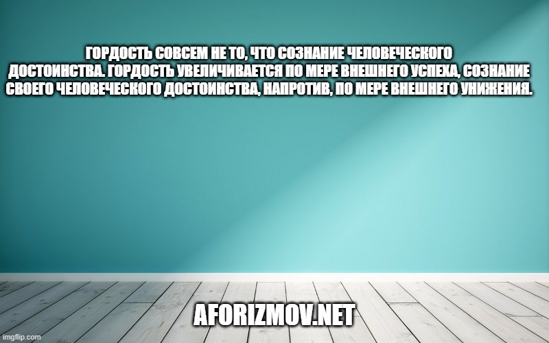 Гордость совсем не то, что сознание человеческого достоинства. Гордость увеличивается по мере внешнего успеха, сознание своего человеческого достоинства, напротив, по мере внешнего унижения.