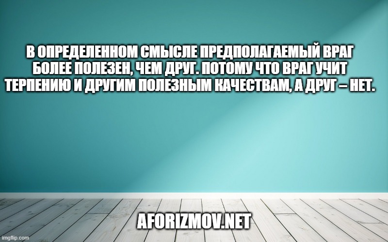 В определенном смысле предполагаемый враг более полезен, чем друг. Потому что враг учит терпению и другим полезным качествам, а друг – нет.