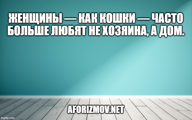 Женщины — как кошки — часто больше любят не хозяина, а дом.