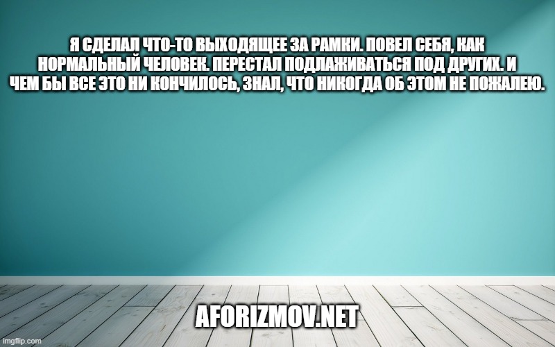 Я сделал что-то выходящее за рамки. Повел себя, как нормальный человек. Перестал подлаживаться под других. И чем бы все это ни кончилось, знал, что никогда об этом не пожалею.