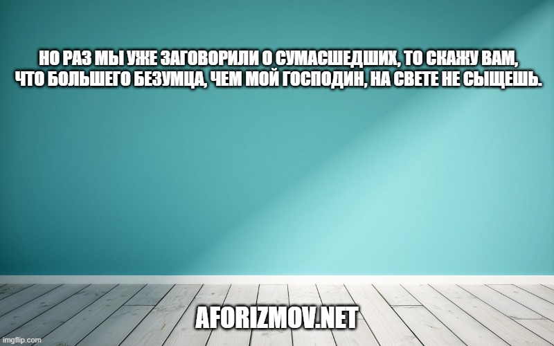 Но раз мы уже заговорили о сумасшедших, то скажу вам, что большего безумца, чем мой господин, на свете не сыщешь.