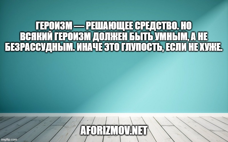 Героизм — решающее средство. Но всякий героизм должен быть умным, а не безрассудным. Иначе это глупость, если не хуже.