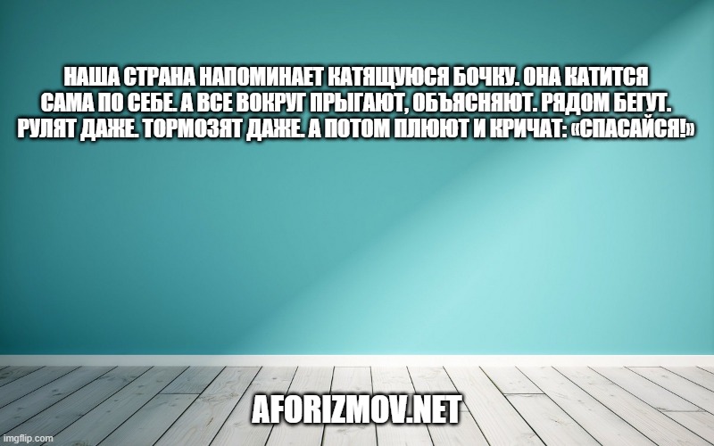 Наша страна напоминает катящуюся бочку. Она катится сама по себе. А все вокруг прыгают, объясняют. Рядом бегут. Рулят даже. Тормозят даже. А потом плюют и кричат: «Спасайся!»