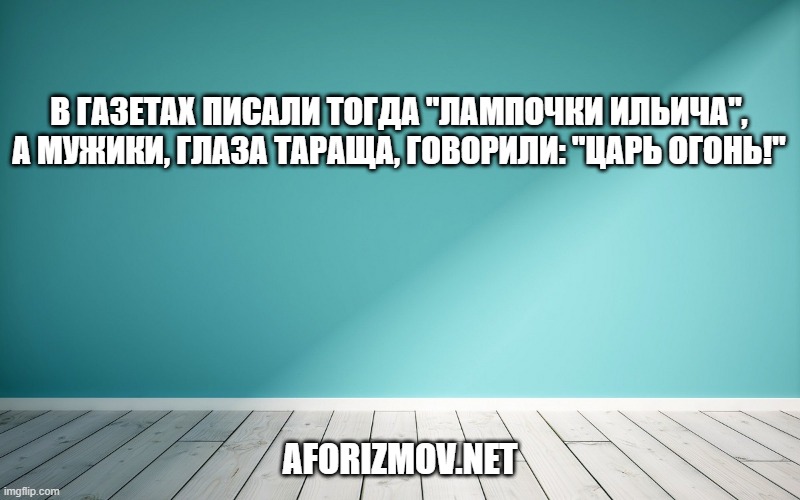 В газетах писали тогда "лампочки Ильича", а мужики, глаза тараща, говорили: "Царь Огонь!"