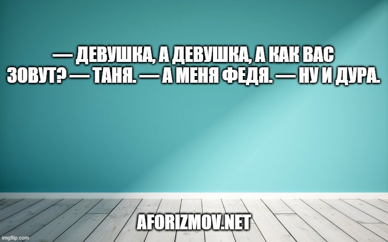 — Девушка, а девушка, а как вас зовут? — Таня. — А меня Федя. — Ну и дура.