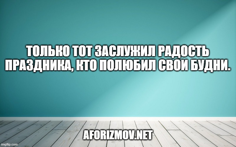 Только тот заслужил радость праздника, кто полюбил свои будни.