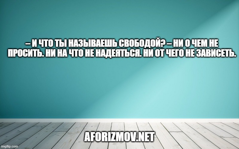 – И что ты называешь свободой? – Ни о чем не просить. Ни на что не надеяться. Ни от чего не зависеть.