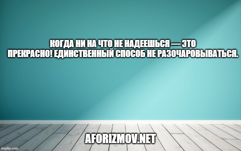 Когда ни на что не надеешься — это прекрасно! Единственный способ не разочаровываться.