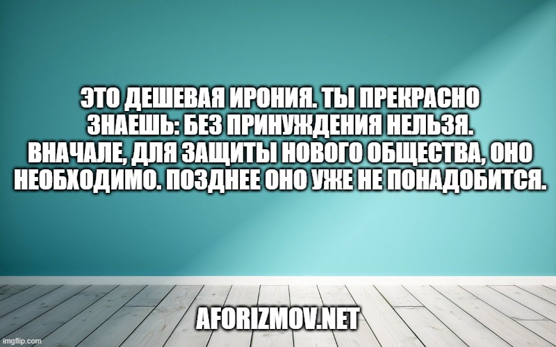 Это дешевая ирония. Ты прекрасно знаешь: без принуждения нельзя. Вначале, для защиты нового общества, оно необходимо. Позднее оно уже не понадобится.