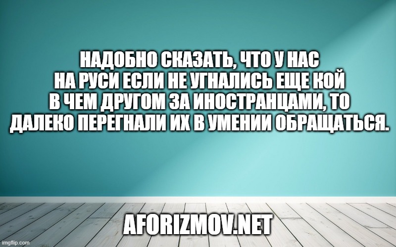 Надобно сказать, что у нас на Руси если не угнались еще кой в чем другом за иностранцами, то далеко перегнали их в умении обращаться.