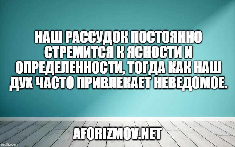 Наш рассудок постоянно стремится к ясности и определенности, тогда как наш дух часто привлекает неведомое.