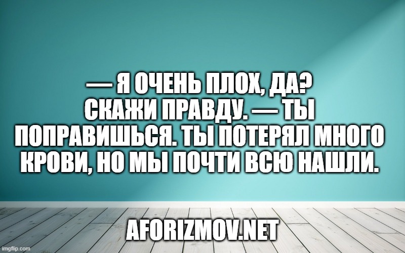 — Я очень плох, да? Скажи правду. — Ты поправишься. Ты потерял много крови, но мы почти всю нашли.