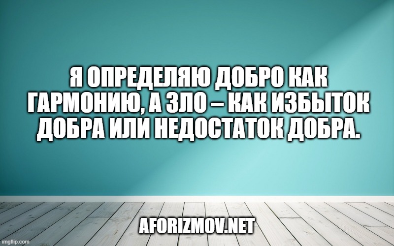 Я определяю добро как гармонию, а зло – как избыток добра или недостаток добра.
