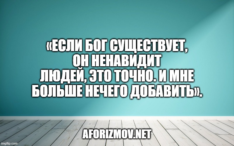«Если Бог существует, Он ненавидит людей, это точно. И мне больше нечего добавить».
