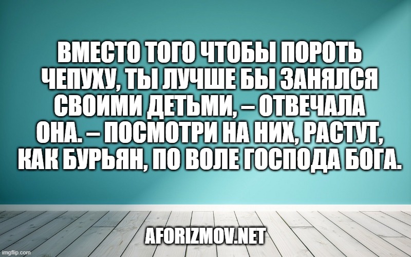 Вместо того чтобы пороть чепуху, ты лучше бы занялся своими детьми, – отвечала она. – Посмотри на них, растут, как бурьян, по воле Господа Бога.