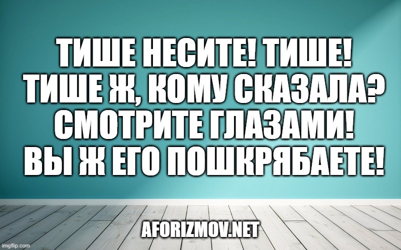 Тише несите! Тише! Тише ж, кому сказала? Смотрите глазами! Вы ж его пошкрябаете!