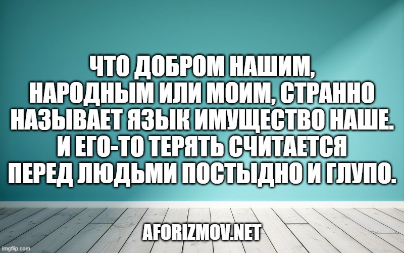 Что добром нашим, народным или моим, странно называет язык имущество наше. И его-то терять считается перед людьми постыдно и глупо.