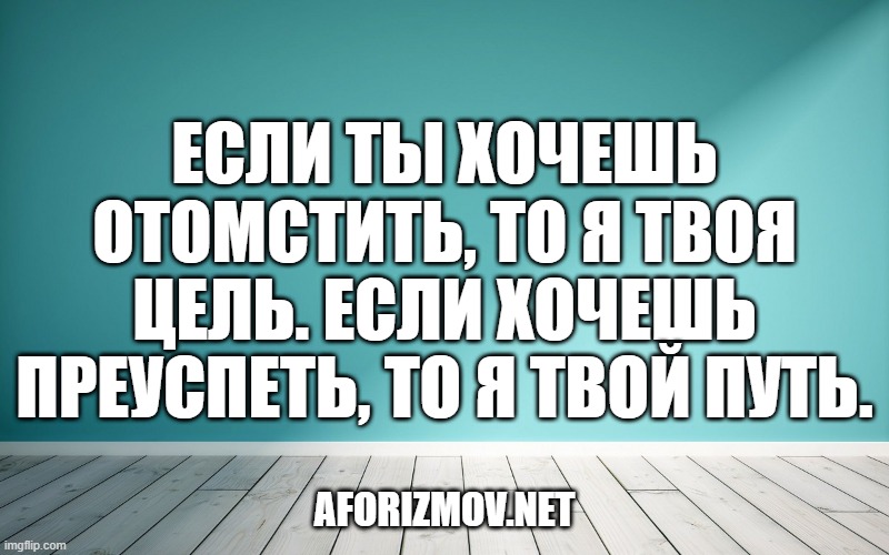 Если ты хочешь отомстить, то я твоя цель. Если хочешь преуспеть, то я твой путь.
