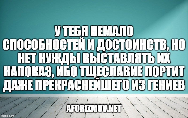 У тебя немало способностей и достоинств, но нет нужды выставлять их напоказ, ибо тщеславие портит даже прекраснейшего из гениев