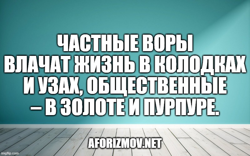 Частные воры влачат жизнь в колодках и узах, общественные – в золоте и пурпуре.