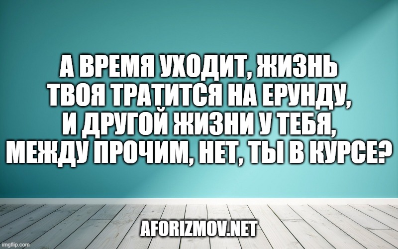 А время уходит, жизнь твоя тратится на ерунду, и другой жизни у тебя, между прочим, нет, ты в курсе?