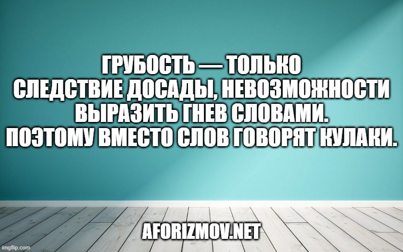 Грубость — только следствие досады, невозможности выразить гнев словами. Поэтому вместо слов говорят кулаки.