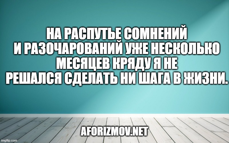 На распутье сомнений и разочарований уже несколько месяцев кряду я не решался сделать ни шага в жизни.