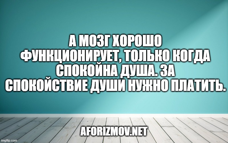 А мозг хорошо функционирует, только когда спокойна душа. За спокойствие души нужно платить.
