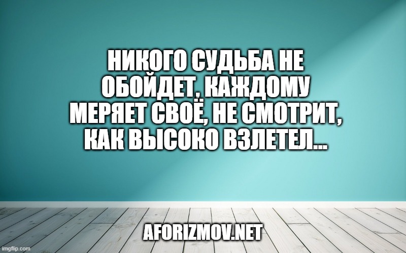 Никого судьба не обойдет, каждому меряет своё, не смотрит, как высоко взлетел…