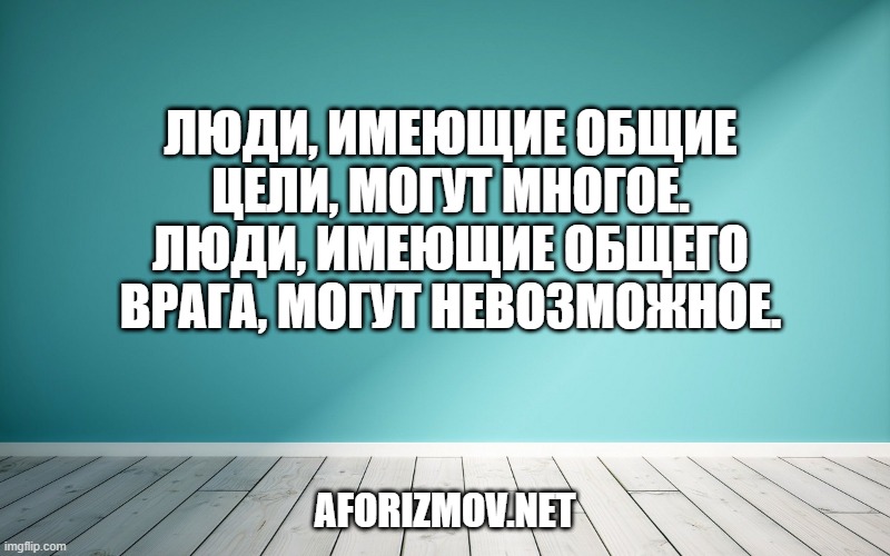 Люди, имеющие общие цели, могут многое. Люди, имеющие общего врага, могут невозможное.