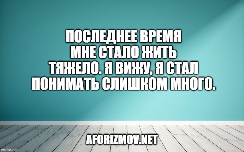 Последнее время мне стало жить тяжело. Я вижу, я стал понимать слишком много.