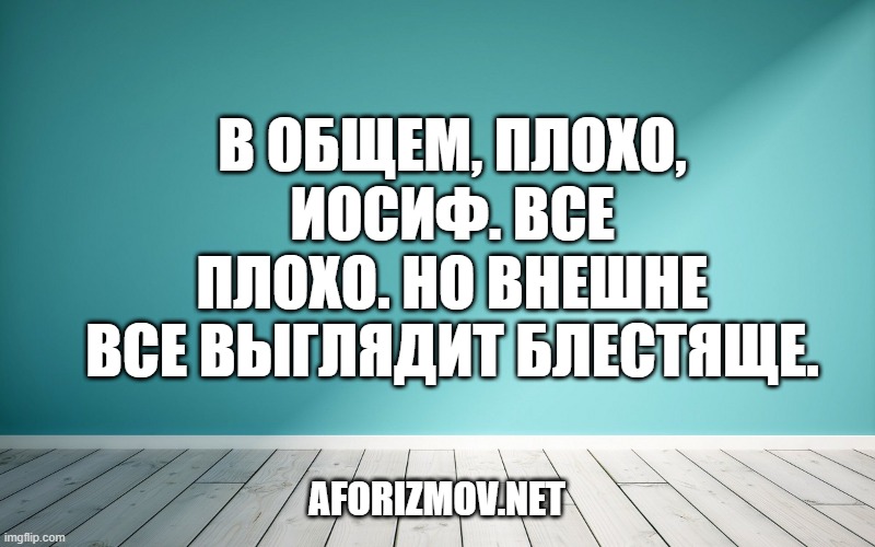 В общем, плохо, Иосиф. Все плохо. Но внешне все выглядит блестяще.