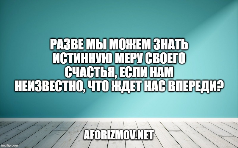 Разве мы можем знать истинную меру своего счастья, если нам неизвестно, что ждет нас впереди?