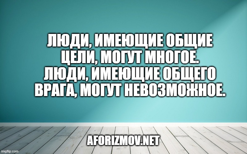 Люди, имеющие общие цели, могут многое. Люди, имеющие общего врага, могут невозможное.
