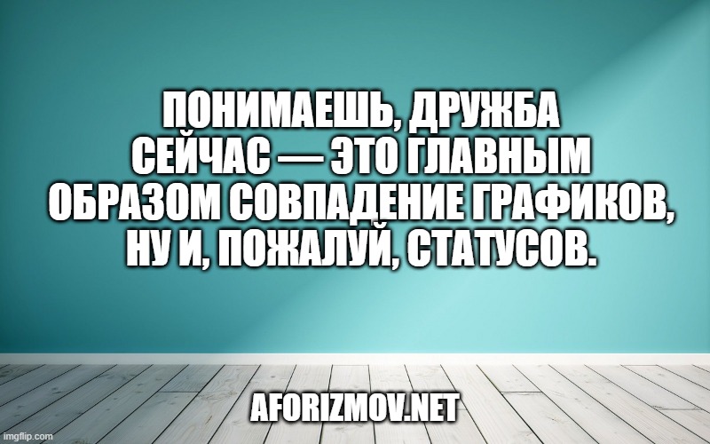 Понимаешь, дружба сейчас — это главным образом совпадение графиков, ну и, пожалуй, статусов.