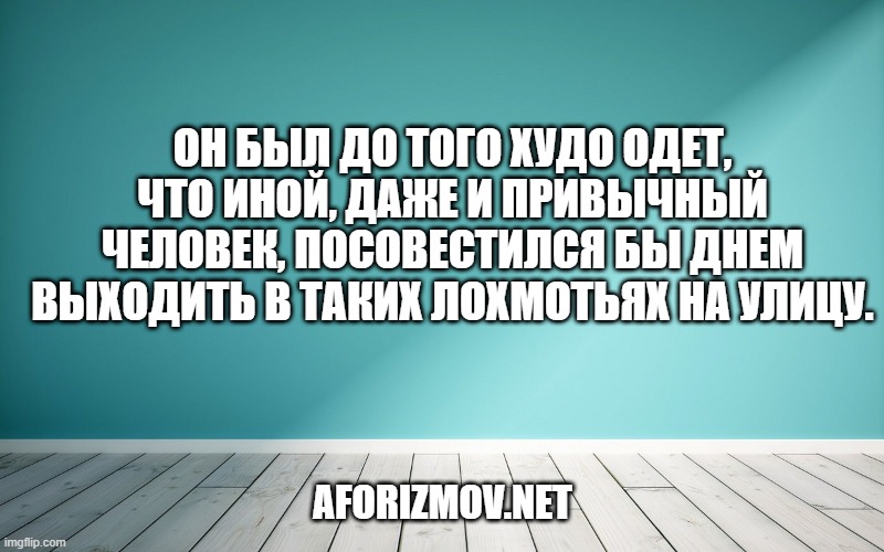 Он был до того худо одет, что иной, даже и привычный человек, посовестился бы днем выходить в таких лохмотьях на улицу.