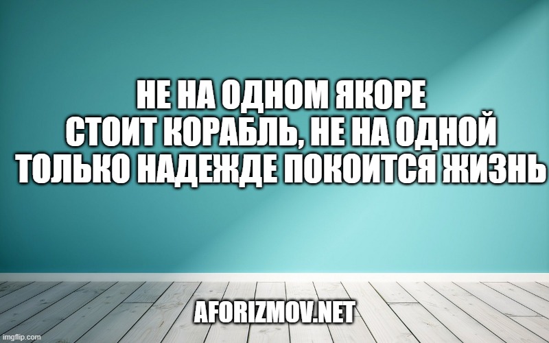 Не на одном якоре стоит корабль, не на одной только надежде покоится жизнь