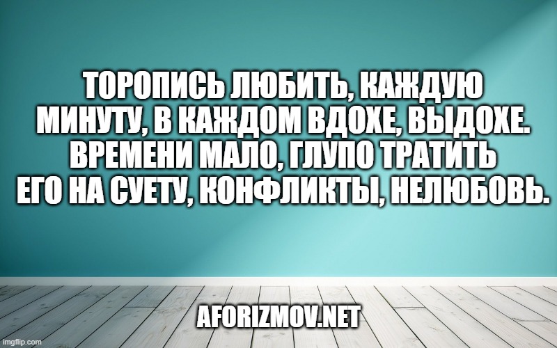 Торопись любить, каждую минуту, в каждом вдохе, выдохе. Времени мало, глупо тратить его на суету, конфликты, нелюбовь.